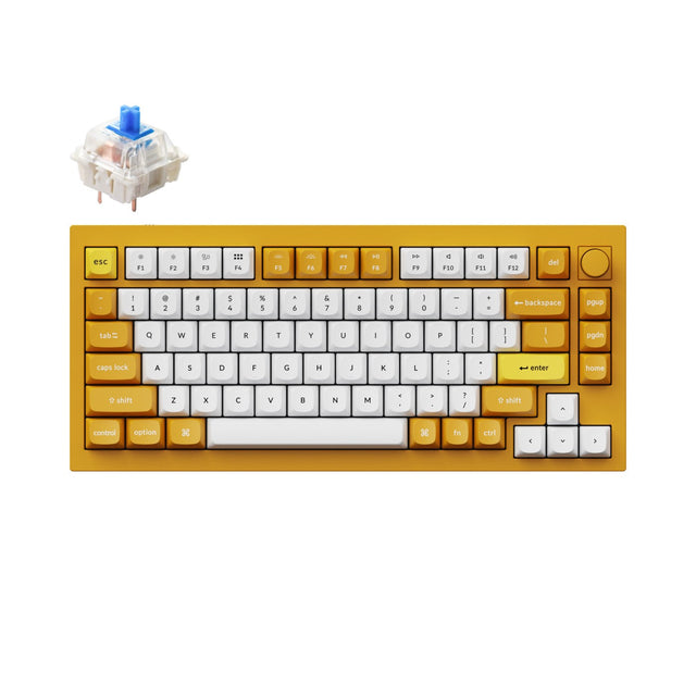Keychron Q1 QMK VIA custom mechanical keyboard 75 percent layout full aluminum knob version Mac Windows RGB backlight hot swappable orange yellow Gateron G Pro blue switch