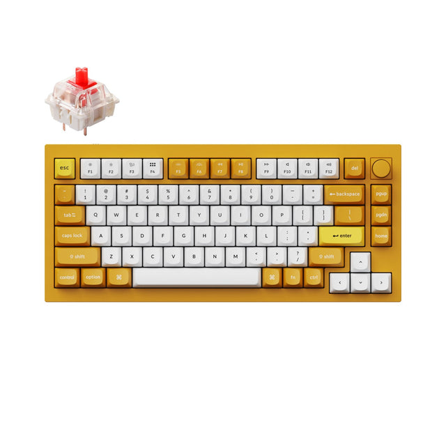 Keychron Q1 QMK VIA custom mechanical keyboard 75 percent layout full aluminum knob version Mac Windows RGB backlight hot swappable orange yellow Gateron G Pro red switch