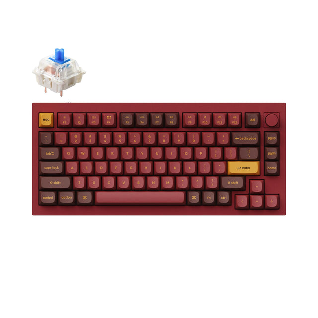 Keychron Q1 QMK VIA custom mechanical keyboard 75 percent layout full aluminum knob version Mac Windows RGB backlight hot swappable Special Edition Red Gateron G Pro blue switch