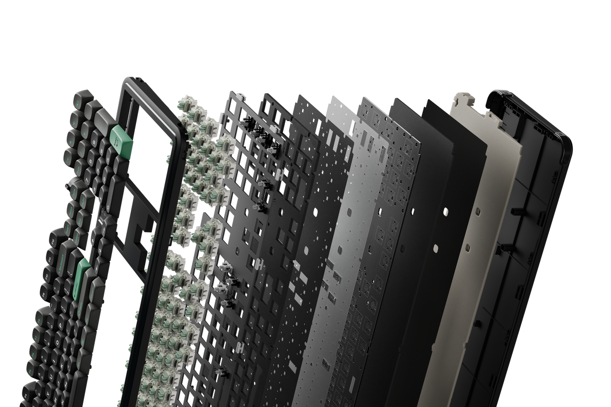 Pre-lubricated switches for smooth, consistent keystrokes;  · Triple-layer sound dampening: 3.5 mm sandwich foam + EPDM foam + silicone pad;  · 11 gaskets for a softer, more controlled typing feel;
