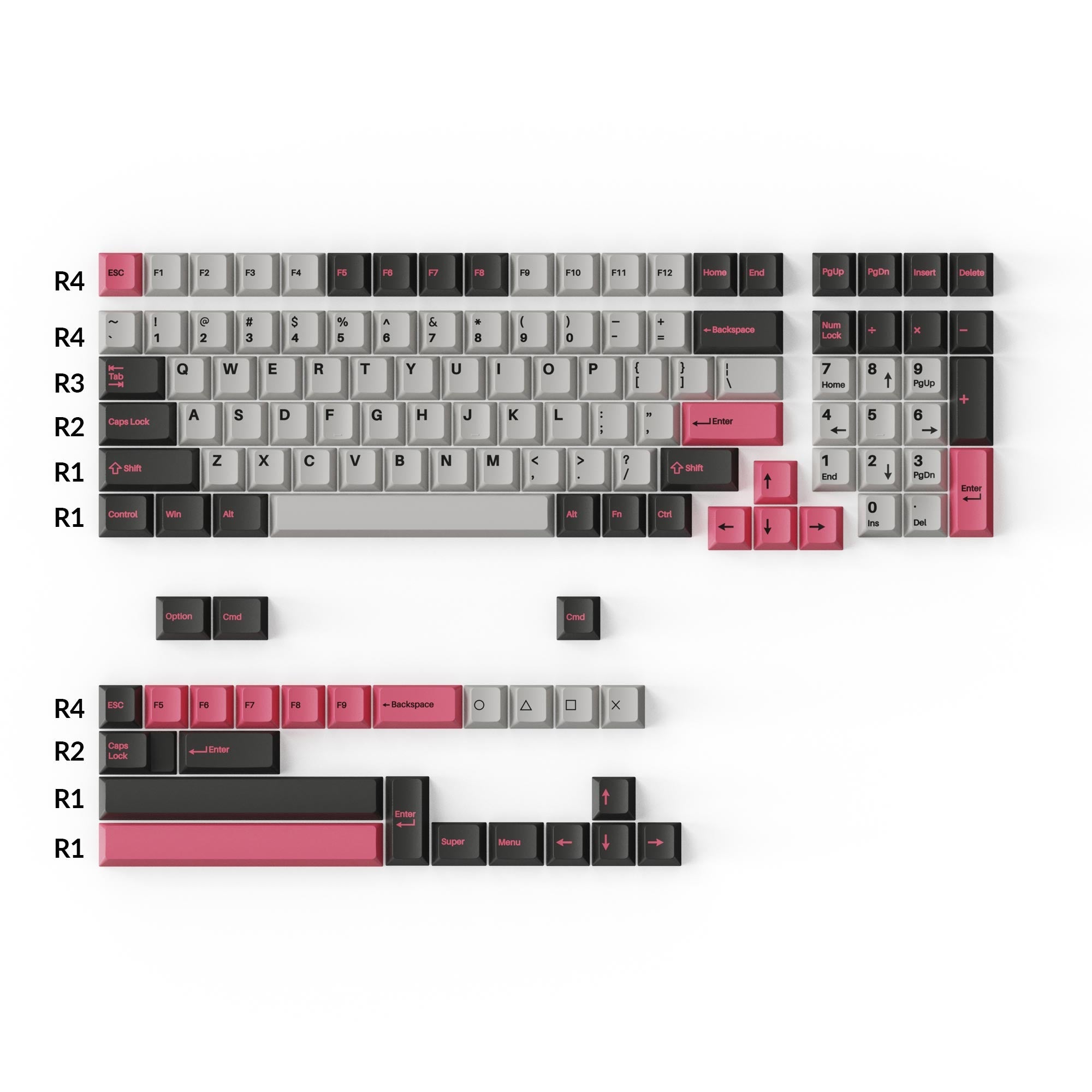 Cherry Profile Double-Shot PBT Full Set Keycaps Dolch Pink Compatible with 96 Percent 75 Percent 65 Percent US Layout