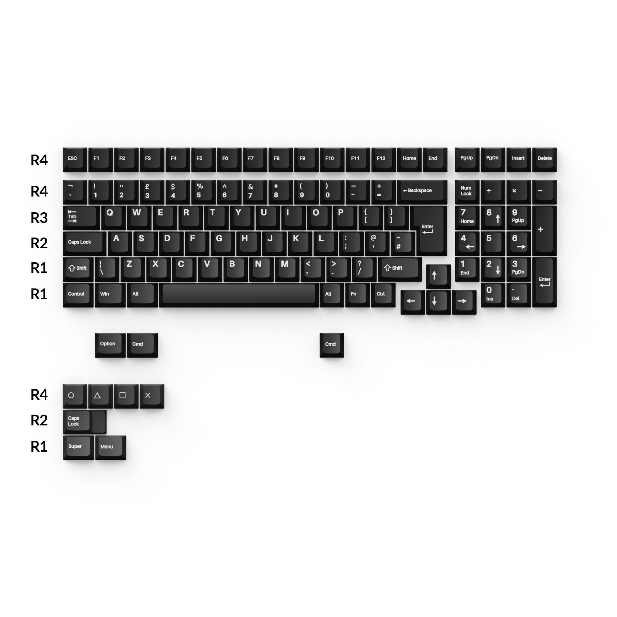 Cherry Profile Double-Shot PBT Keycaps Full Set-White on Black Wob