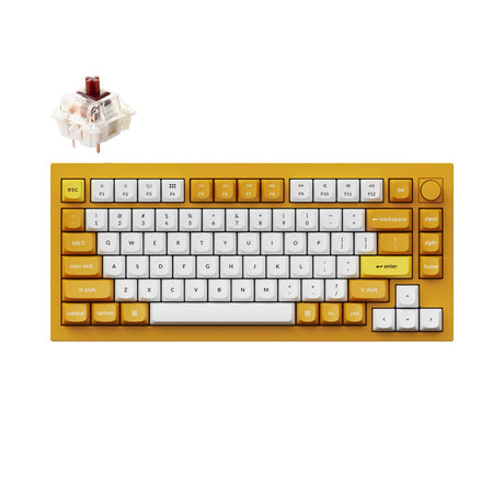 Keychron Q1 QMK VIA custom mechanical keyboard 75 percent layout full aluminum knob version Mac Windows RGB backlight hot swappable orange yellow Gateron G Pro brown switch