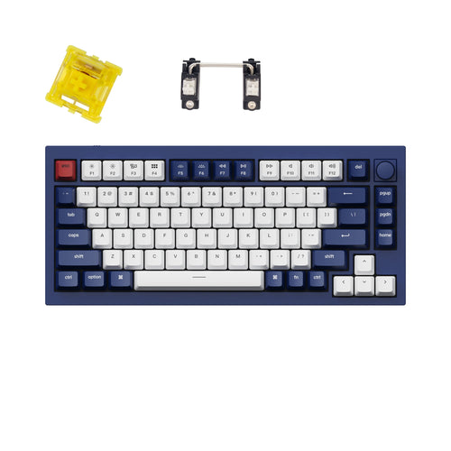 Keychron Q1 QMK VIA custom mechanical keyboard 75 percent layout full aluminum blue frame knob for Mac Windows iOS RGB backlight with hot swappable Gateron phantom yellow