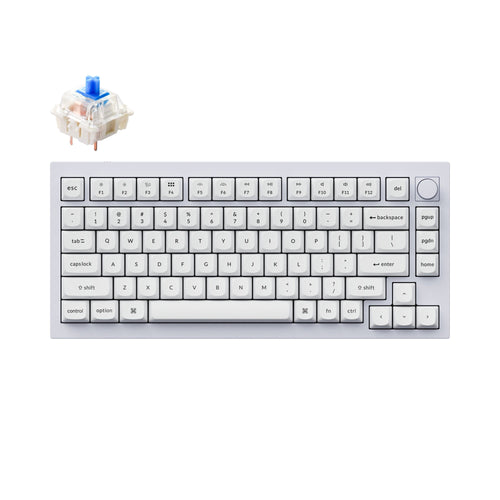 Keychron Q1 QMK VIA custom mechanical keyboard 75 percent layout full aluminum white frame knob version for Mac Windows iOS RGB backlight with hot swappable Gateron G Pro switch blue