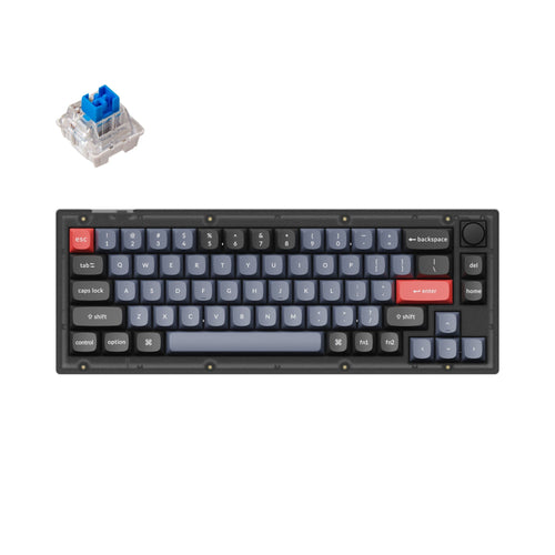 Keychron V2 Custom Mechanical Keyboard knob version frosted black 65 percent layout with Keychron K Pro switch blue