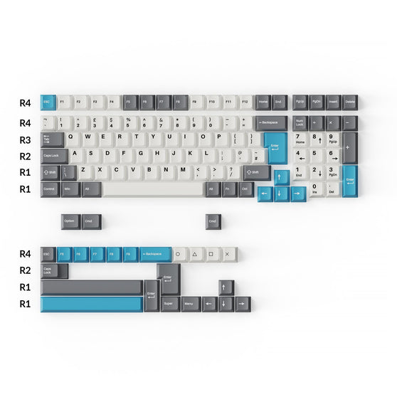 Keychron double-shot PBT Cherry full set keycap set grey white and blue 96% layout UK ISO