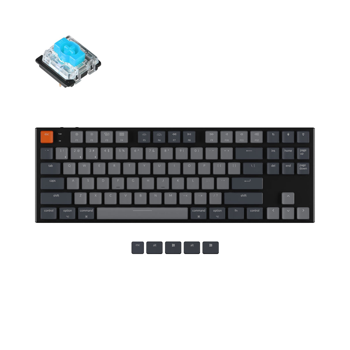 Keychron k1 v5 ultra slim wireless mechanical keyboard 87 keys white backlight gateron mechanical low profile blue switch